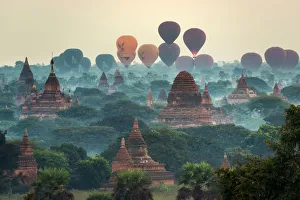 Bagan, balloons starter flying over ancient temples Bagan, balloons starter flying over ancient temples
