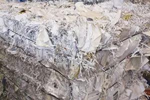 Bale of recyclable shredded office paper at a sorting centre, Quebec, Canada Bale of recyclable shredded office paper at a sorting centre, Quebec, Canada