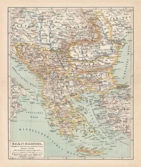 Istanbul Collection: Balkan Peninsula in 1878, lithograph