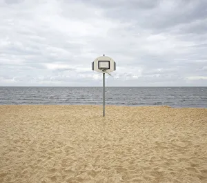 Basketball hoop on a deserted North Sea beach Basketball hoop on a deserted North Sea beach
