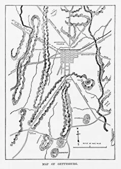 Battle Maps and Plans Gallery: Battle of Gettysburg Map, July 3, 1863 Civil War Engraving