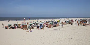 Beach chairs on the sand beach, Baltrum, East Frisian Islands, East Frisia, Lower Saxony, Germany Beach chairs on the sand beach, Baltrum, East Frisian Islands, East Frisia, Lower Saxony, Germany