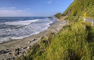 Beach beside the coast road, Hokitika, South Island, New Zealand, Oceania Beach beside the coast road, Hokitika, South Island, New Zealand, Oceania