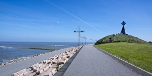 Beach promenade and dune with beacon, Baltrum, East Frisian Islands, East Frisia, Lower Saxony, Germany Beach promenade and dune with beacon, Baltrum, East Frisian Islands, East Frisia, Lower Saxony, Germany