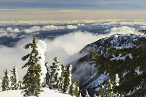 Beautiful landscape with clouds, Mt, Washington Ski Resort bordering Strathcona Provincial Park, Vancouver Island