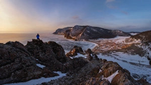The beautiful panoramic landscape of frozen Baikal lake The beautiful panoramic landscape of frozen Baikal lake