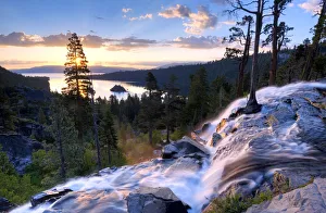 A beautiful sunrise at Eagle Falls at Emerald Bay in Lake Tahoe, California A beautiful sunrise at Eagle Falls at Emerald Bay in Lake Tahoe, California