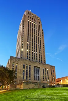 The Beaux-Arts Kansas City Hall in Kansas City illuminated at dusk The Beaux-Arts Kansas City Hall in Kansas City illuminated at dusk