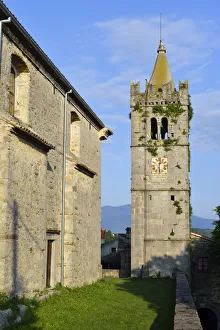 Bell tower of the Church of the Assumption in the smallest town in the world, Hum, Istria Bell tower of the Church of the Assumption in the smallest town in the world, Hum, Istria