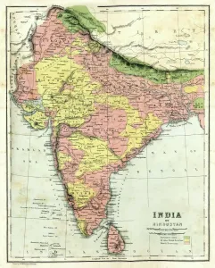 Antique Map of India, 1864 Art Print