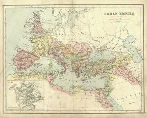 Prints of Antique map of the Roman Empire, with a detail on Rome Italy Prints: Antique Map of the Roman Empire with Detail on Rome, 18th Century Art Print