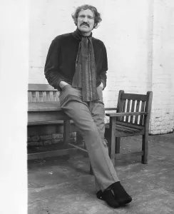 Men's Fashion 1960s Prints: Actor Richard Harris Leaning Against Table