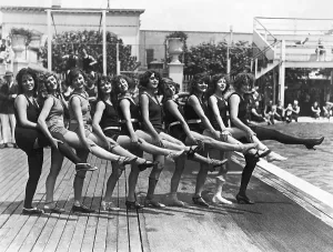 Vintage Swimwear Models Prints: Bathing Beauty Contestants/One Leg Up