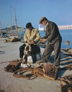 Bettmann Archive Getty Images Collection Prints: Fishermen Preparing Float Lines