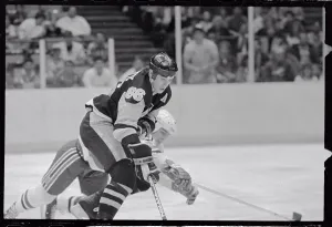 Hockey Action Print: Lemieux vs Daneyko at Byrne Arena