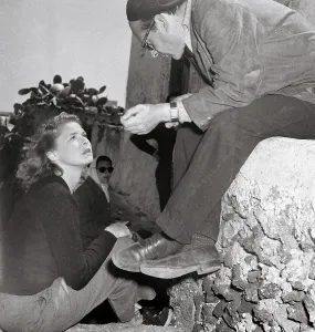 Ingrid Bergman and Roberto Rossellini Conversing Outdoors Print