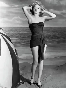 Celebrity Prints: Lucille Ball Modeling Strapless Swimsuit Print (1943)