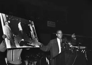 Malcolm X Addressing Harlem Rally, May 1963 Print
