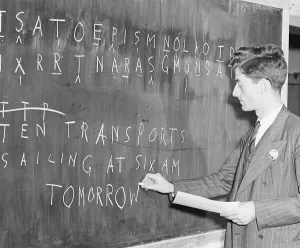 Man At Blackboard Deciphering Code Print, 1942 New York