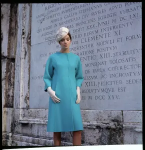 Turquoise Wool Coat from the Forquet Collection Print