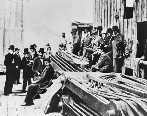 Civil Engineering History Prints: Officers Observing Bridge Construction