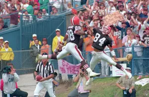 Prints of (Original Caption) Cleveland Prints: Teammates Giving High-Five Print, Cleveland Ohio 1989