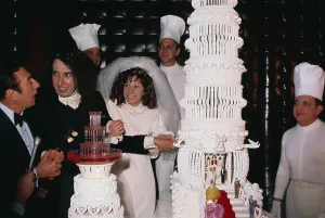 Vintage Celebrity Weddings Prints: Tiny Tim and Bride at Wedding Cake