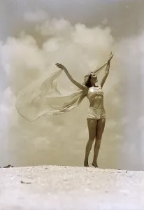 Woman In Swimsuit Prints: Woman in Swimsuit with Arms Outstretched