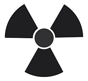 Black and white digital illustration of radioactive warning symbol