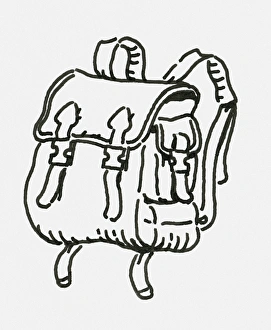 Black and white digital illustration of satchel Black and white digital illustration of satchel