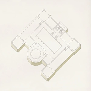 Black and white floorplan illustration of the National Museum of Irelands first floor Black and white floorplan illustration of the National Museum of Irelands first floor