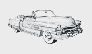 Black and white illustration of 1940s Cadillac Black and white illustration of 1940s Cadillac