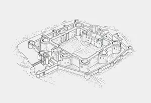 Black and white illustration of Beaumaris Castle Black and white illustration of Beaumaris Castle