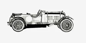 Black and white illustration of collectors sports car Black and white illustration of collectors sports car