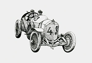 Black and white illustration of early Audi racing car Black and white illustration of early Audi racing car