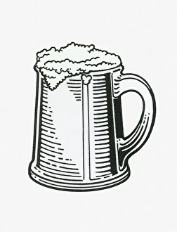 Black and white illustration of Guinness in tankard Black and white illustration of Guinness in tankard