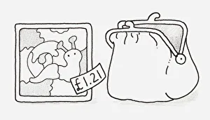 Black and white illustration of a jigsaw puzzle of a snail with a price tag on it Black and white illustration of a jigsaw puzzle of a snail with a price tag on it