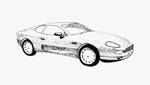 Black and white illustration of modern Jaguar sports car Black and white illustration of modern Jaguar sports car
