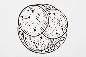 Black and white illustration of three pancakes on a plate Black and white illustration of three pancakes on a plate