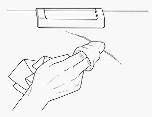 Black and white illustration of retouching scratch with enamel on clean cloth Black and white illustration of retouching scratch with enamel on clean cloth