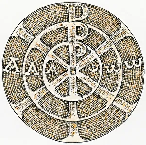 Black and white illustration of round symbol with three concentric circles and letters within Black and white illustration of round symbol with three concentric circles and letters within