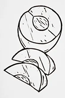 Black and white illustration of sliced peach Black and white illustration of sliced peach