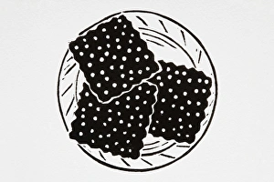 Black and white illustration of waffles on a plate Black and white illustration of waffles on a plate
