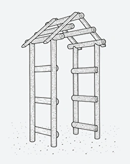 Black and white illustration of wooden arch Black and white illustration of wooden arch