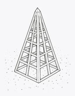 Black and white illustration of wooden obelisk frame Black and white illustration of wooden obelisk frame