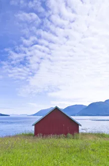 Boathouse on a Norwegian fjord, Norway, Europe Boathouse on a Norwegian fjord, Norway, Europe