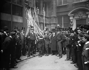 <b class=qtipBold><figcaption>Bound Beating</figcaption></b><br>circa 1905: Young boys beating the bounds in Tokerhouse yard. Beating the boundaries of the parish is an old custom (Photo by Reinhold Thiele/Thiele/Getty Images) Bound Beating