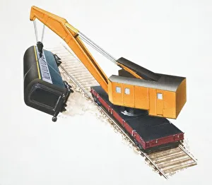 Breakdown train lifting another train off the track Breakdown train lifting another train off the track