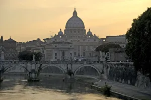 Bridge Ponte SantAngelo, Tiber river and St. Peters Basilica, Vatican City, Rome, Lazio Bridge Ponte SantAngelo, Tiber river and St. Peters Basilica, Vatican City, Rome, Lazio