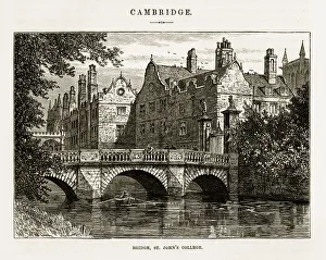Bridge, St. Johnas College, Cambridge, Cambridgeshire, England Victorian Engraving Bridge, St. Johnas College, Cambridge, Cambridgeshire, England Victorian Engraving